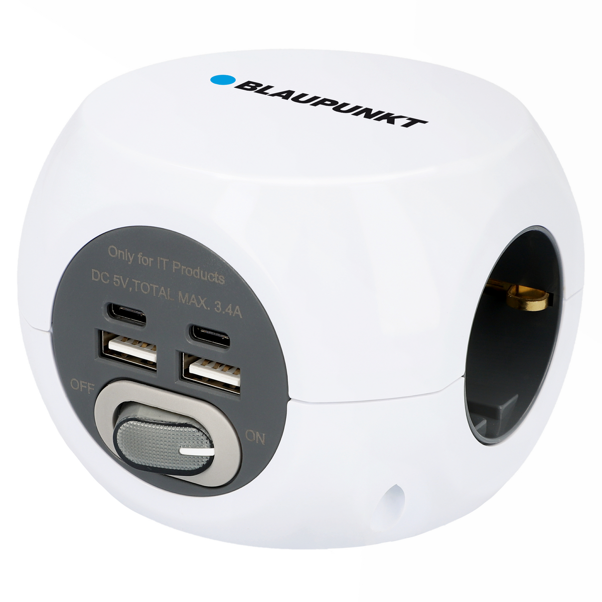 BLAUPUNKT Steckdosenwürfel, 3-fach, 2xUSB A, 2xUSB C, 1,4 Meter, weiß