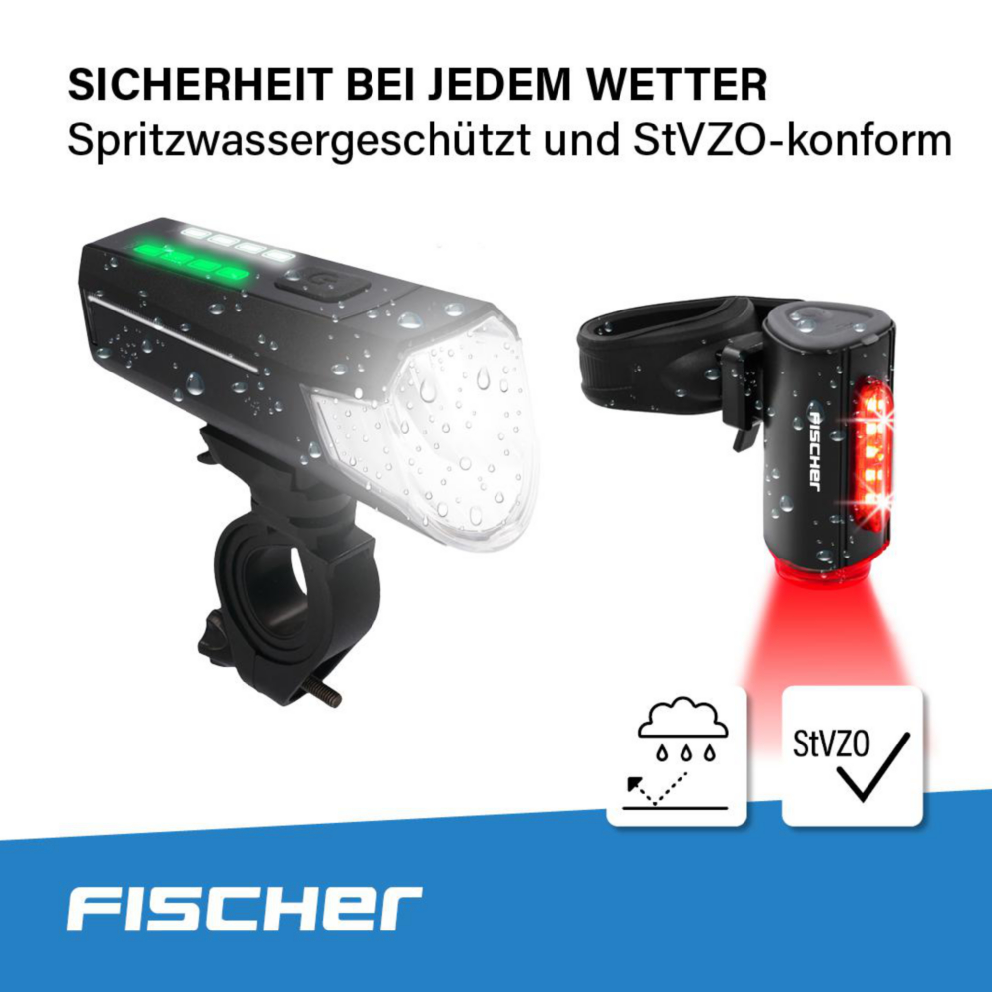 FISCHER Akku-USB-LED Beleuchtungsset 80 Lux inkl. Rücklicht Twin Bodenbeleuchtung