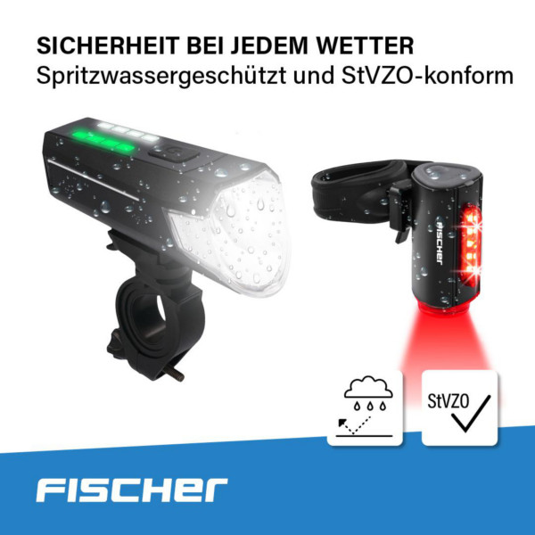 FISCHER Akku-USB-LED Beleuchtungsset 80 Lux inkl. Rücklicht Twin Bodenbeleuchtung