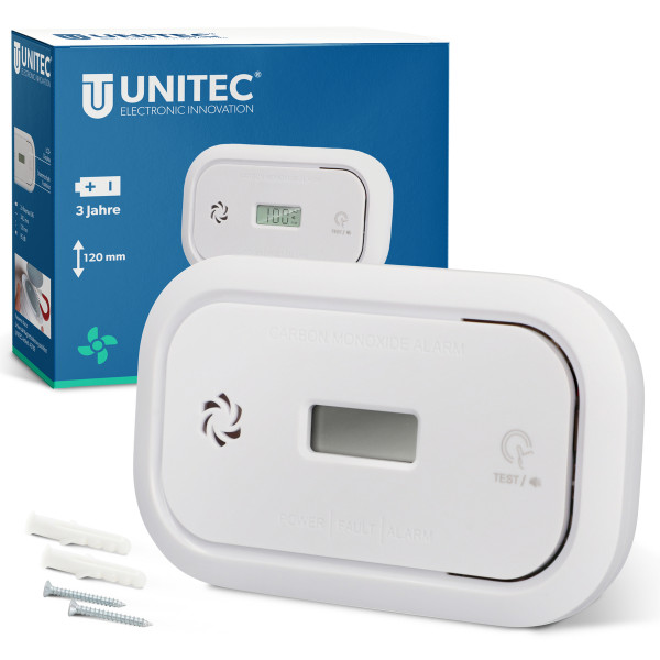 UNITEC® Kohlenmonoxidmelder mit Display weiss