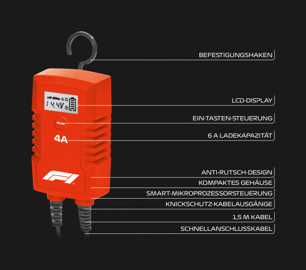 Formula 1 Auto Batterieladegerät BC240 6V 12V KFZ Motorrad 4A Ladeleistung IP65