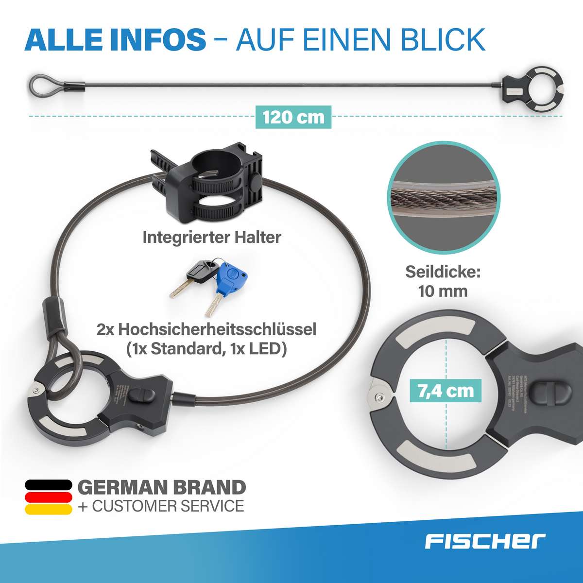 FISCHER Spiralschloss Schelle - RK120/10 120 cm | FISCHER-BIKE.COM