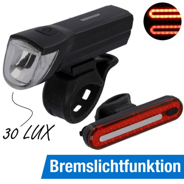 FISCHER Akku-USB-LED Beleuchtungsset 30 Lux inkl. Bremslicht Stableuchte