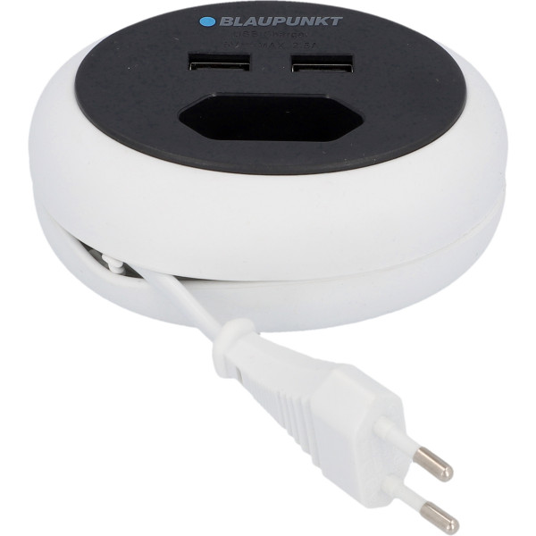 BLAUPUNKT Mini-Tischsteckdose, 1-fach, 2xUSB A, 1,2 Meter, schwarz/weiß