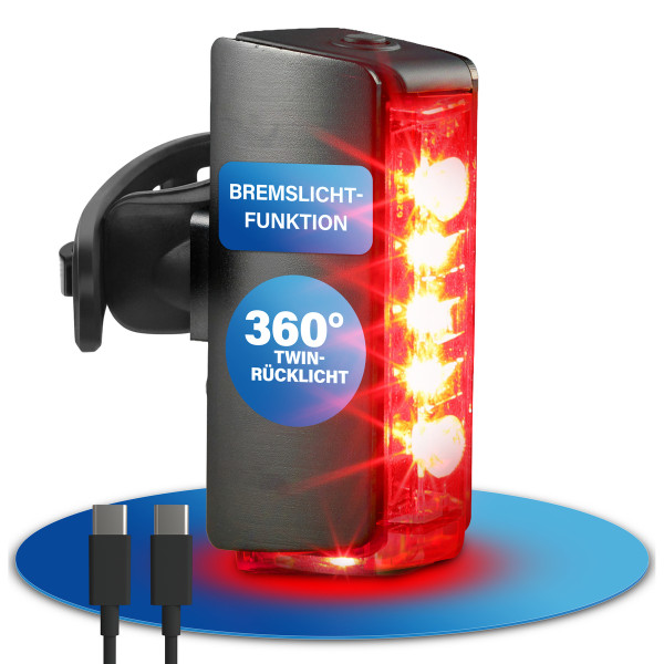 FISCHER LED-Akku Rücklicht TWIN STOP - mit Bodenbeleuchtung und Bremslichtfunktion