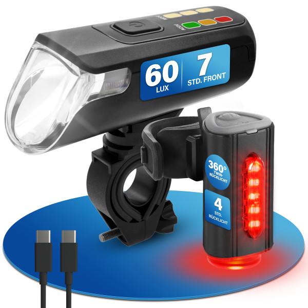 FISCHER TWIN Akku LED USB Beleuchtungs-Set 60 Lux mit 360 Grad Rückleuchte