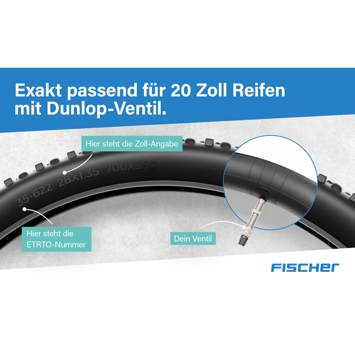 FISCHER Fahrradschlauch 20 breit DV