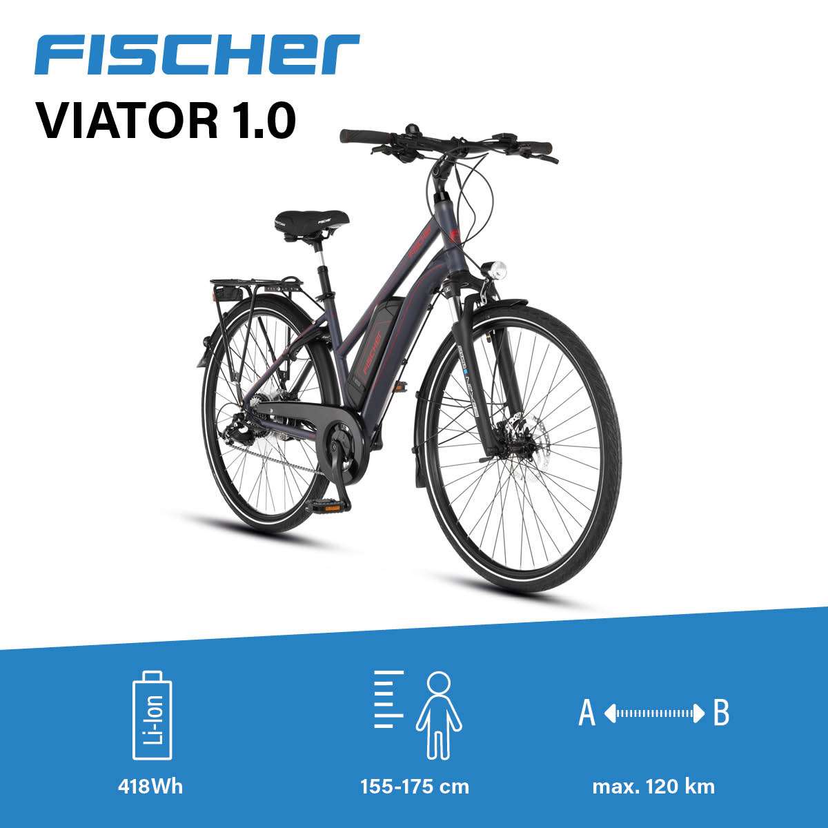 Trekking E Bike Viator 1.0 anthrazit RH 44 cm 28 Zoll 418 Wh