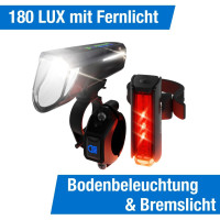 FISCHER LED Akku Beleuchtungsset mit Fernlicht, Bodenbeleuchtung und Stopplicht - TWIN STOP 180 LUX