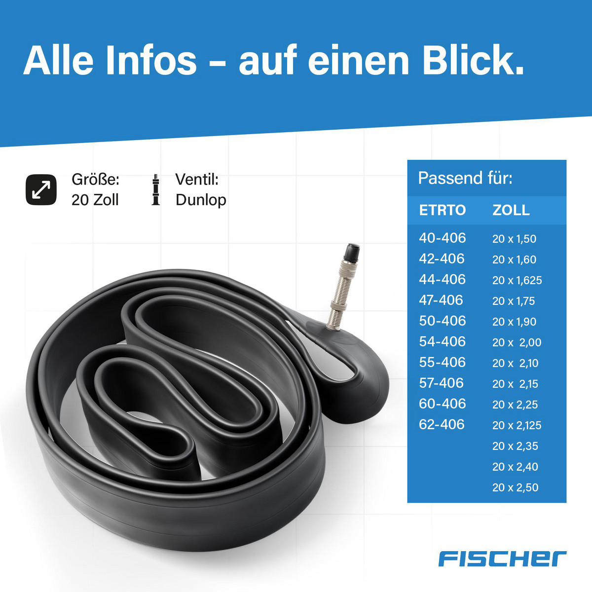 FISCHER Fahrradschlauch 20 breit DV