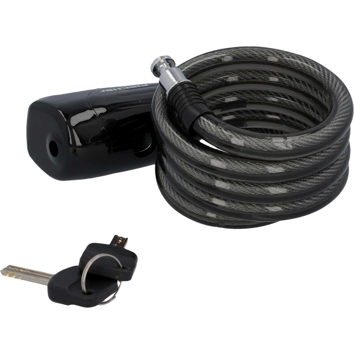 Fischer Spiralschloss Für Fahrräder 120cm - 10mm Stahlseil Mit 2 Schlüsseln