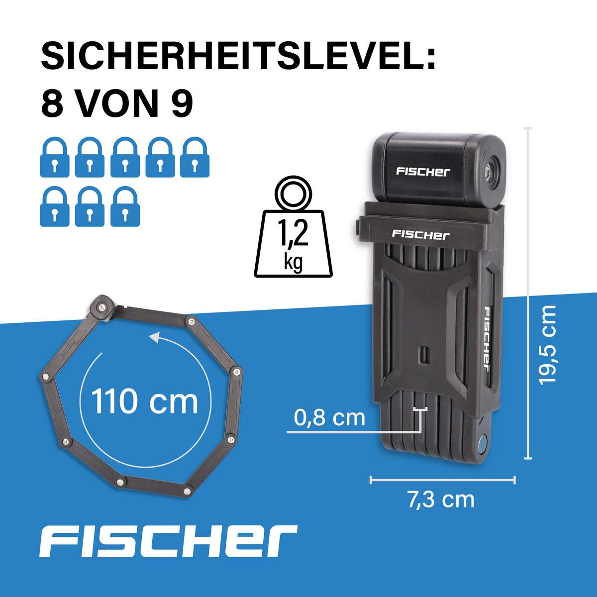 FISCHER Fiets handboeislot, 110 cm, 8 mm staal, voor fiets, e-bike, e