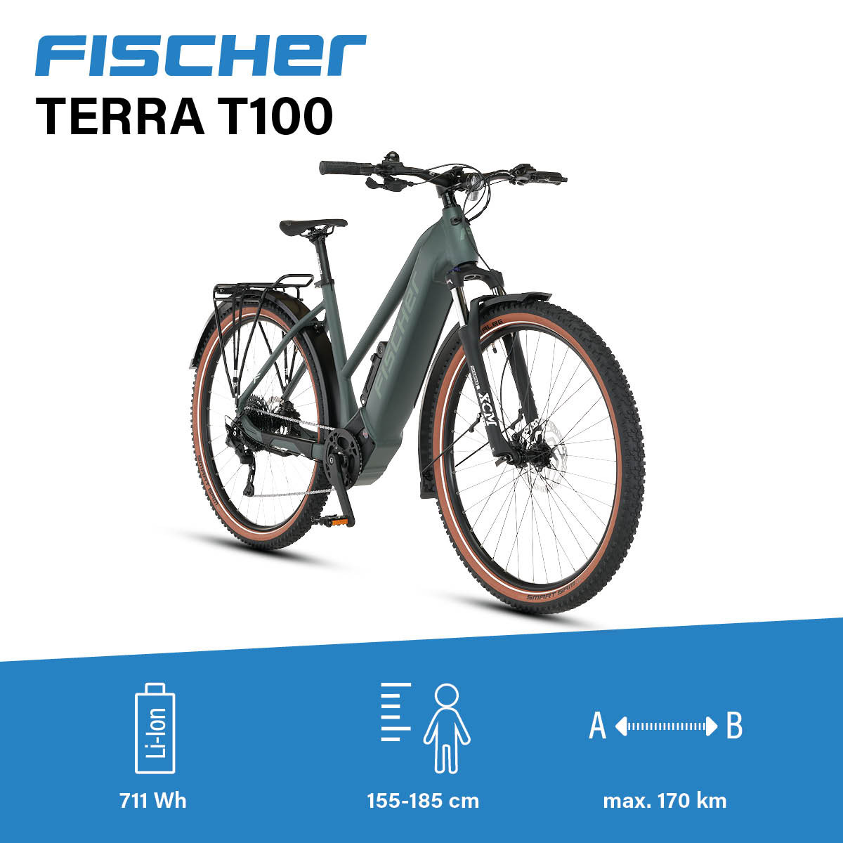 FISCHER TERRA T100 E-Bike - green, 28, RH 45 cm, 711