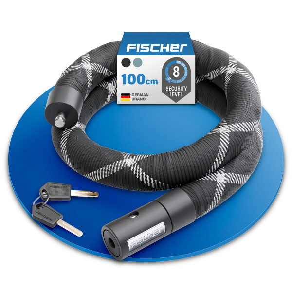 FISCHER Kettenschloss PROTEC SILENCE - 100 cm, Sicherheitslevel 8 - Spezialstahl mit Reflexstreifen